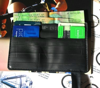 Inside view of recycled inner tube wallet made by recycled.co.nz in Wellington, NZ.